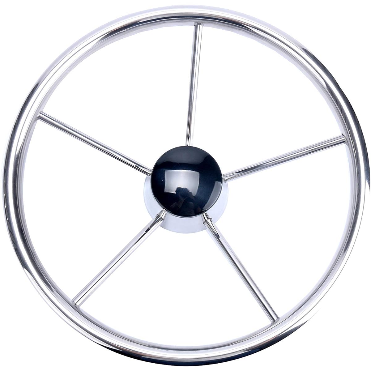 Amarine 13-1/2" 5 Spoke Destroyer Style Stainless Boat Steering Wheel