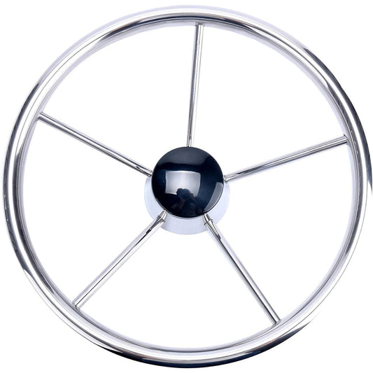 Amarine 13-1/2" 5 Spoke Destroyer Style Stainless Boat Steering Wheel