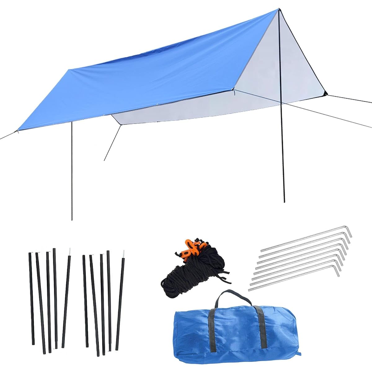 Tarp, Waterproof, Camping, Lightweight, 4.5*6m, 4.5*4.5m, 3*4.5m, 3*3m Awning Shade, Sunshade, UV Protection, Portable, Large Capacity, Carry Bag Included, Tarp Pole Included, Size (3*4.5m)