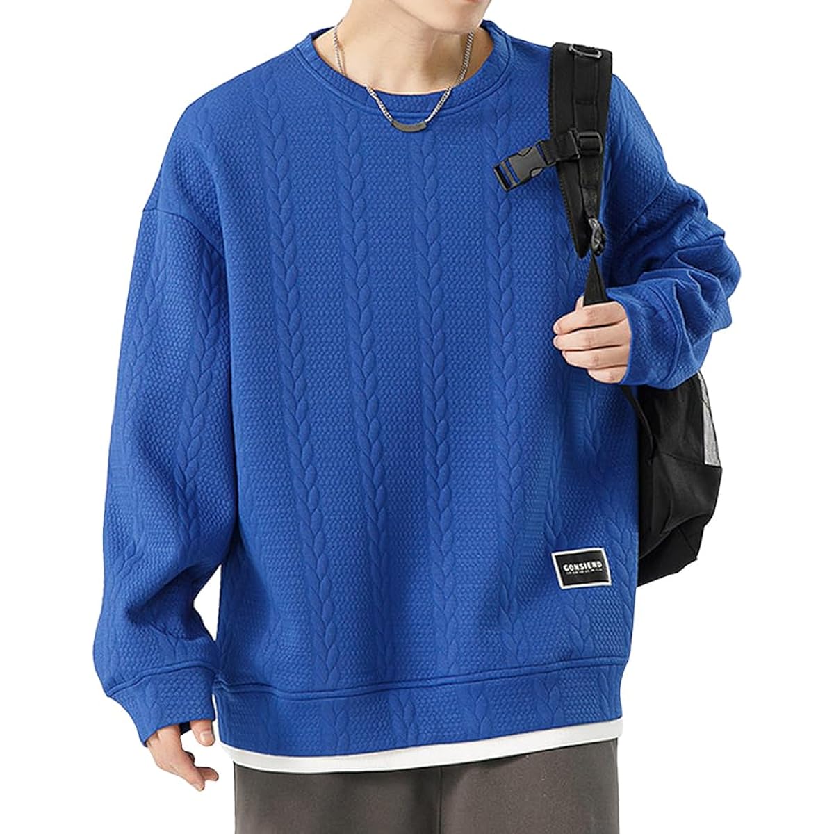 [ROOKMZU] Sweatshirt, Men's, Winter Clothes, Autumn Clothes, Men's, Long Sleeve T-Shirt, Large Size, Layered, Plain, Simple, Stylish Clothes, Men's Tops, Loose, Casual, Sportswear, Setup, Loungewear, Men's, Spring Clothes