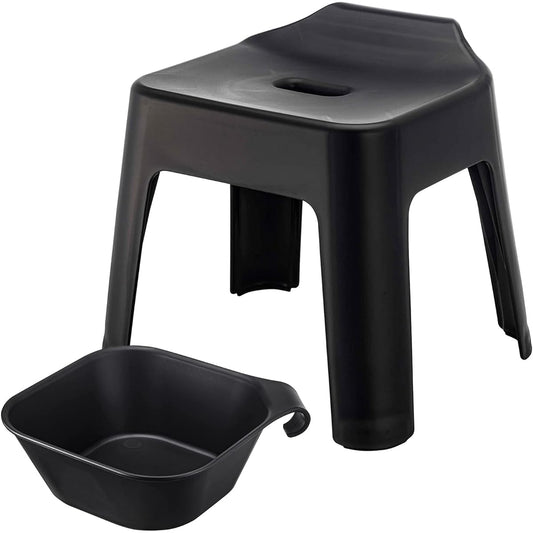 Yamazaki Jitsugyo Hanging Bath Chair Seat Height 30cm + Magnet & Hanging Bathtub [Set of 2] Tower Bathroom Floating Storage Black 5527 5379