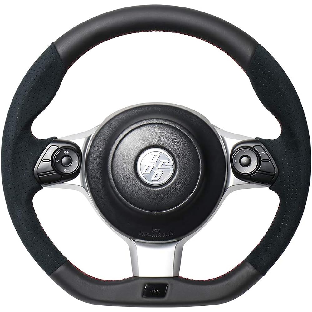 REAL Steering [Toyota 86 (Late ZN6)/Subaru BRZ (Late ZC6)/GRMN/GR/GR Sports] Black Leather & Black Ultra Suede (Red x Black Euro Stitch) GRM-ALC-RD