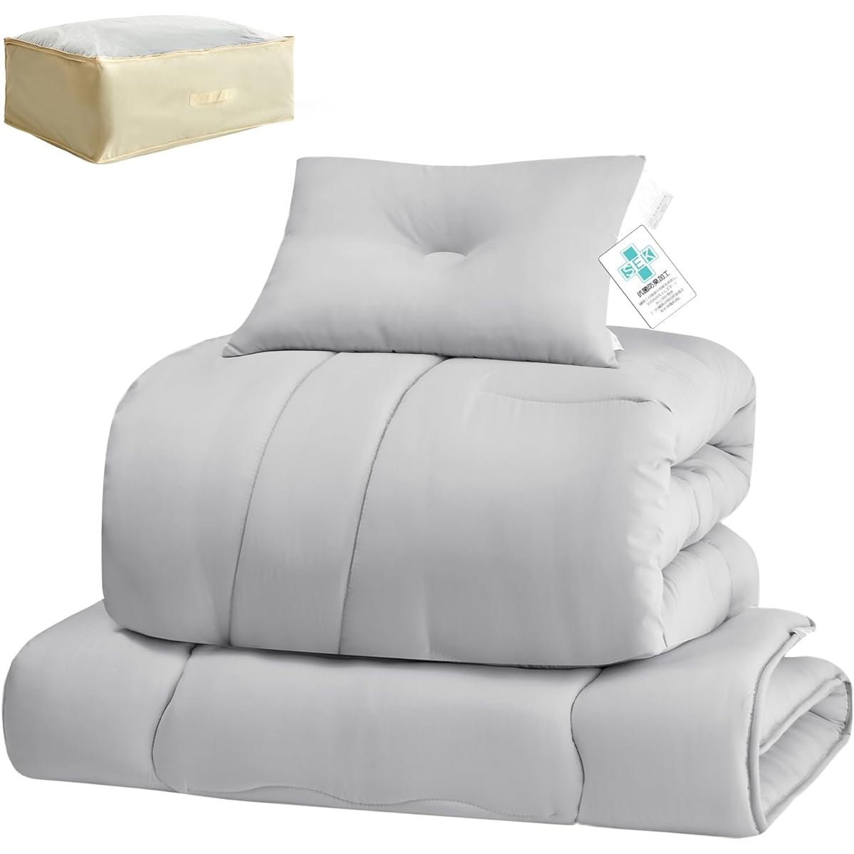 Matdeco Futon Set, Semi-Double, 4-piece Set, Bedding Set, Solid Cotton Filled Futon, Washable Comforter, Pillow, Storage Case, Futon, Mattress, Peach Skin Treatment, All Seasons, Dust Resistant,