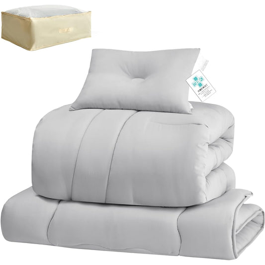 Matdeco Futon Set, Semi-Double, 4-piece Set, Bedding Set, Solid Cotton Filled Futon, Washable Comforter, Pillow, Storage Case, Futon, Mattress, Peach Skin Treatment, All Seasons, Dust Resistant,