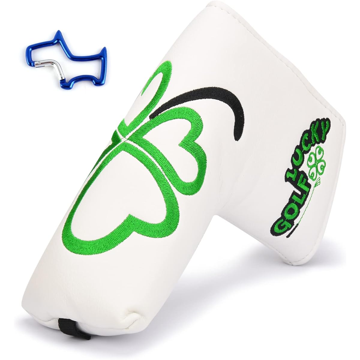 CRAFTSMAN Golf Putter Cover Pin Type Magnetic Closure Blade Type Clover Green Magnet Easy to Use White Synthetic Leather