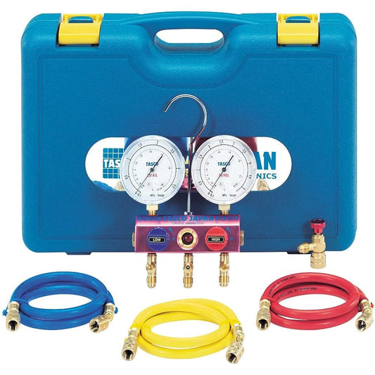 Ichinen TASCO Manifold Set TA15EC R410A/R32 with Charge Valve Air Conditioner Tool