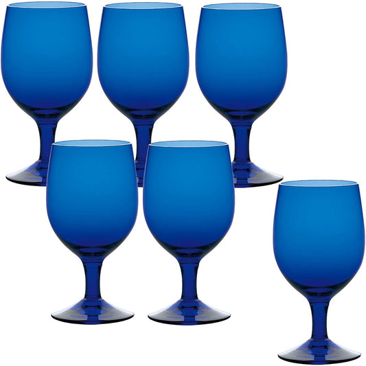 Toyo Sasaki Glass Goblet Blue 340ml Colored Stem Made in Japan Unbreakable Dishwasher Safe 35006HS-UB Set of 6
