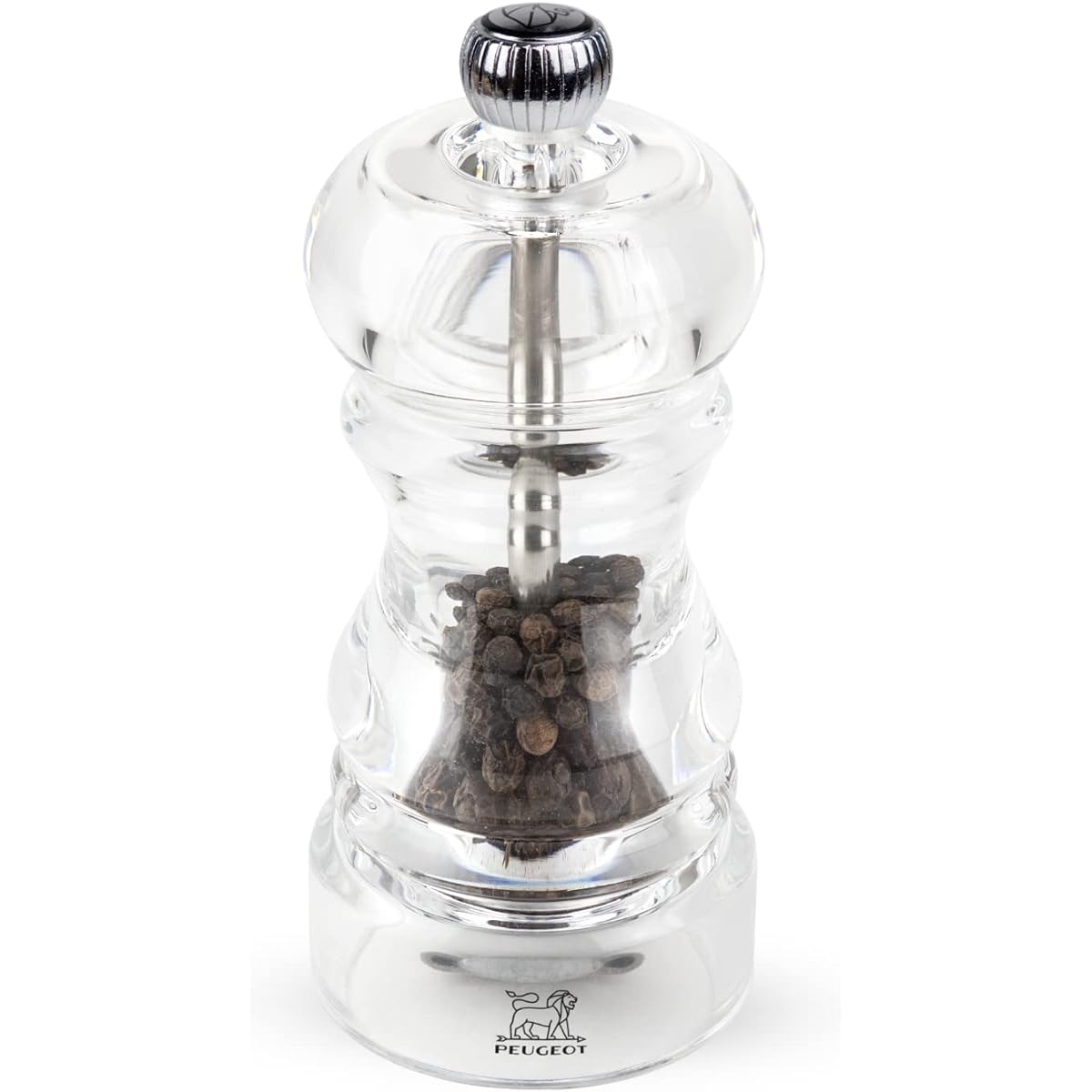 PEUGEOT Pepper Mill, Transparent Acrylic, Coarseness Adjustment, Capacity 23g/12cm, Manual, Made in France, Nancy 900812