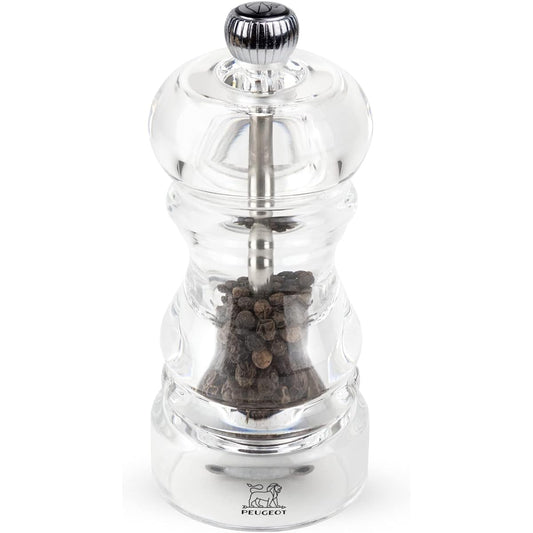 PEUGEOT Pepper Mill, Transparent Acrylic, Coarseness Adjustment, Capacity 23g/12cm, Manual, Made in France, Nancy 900812