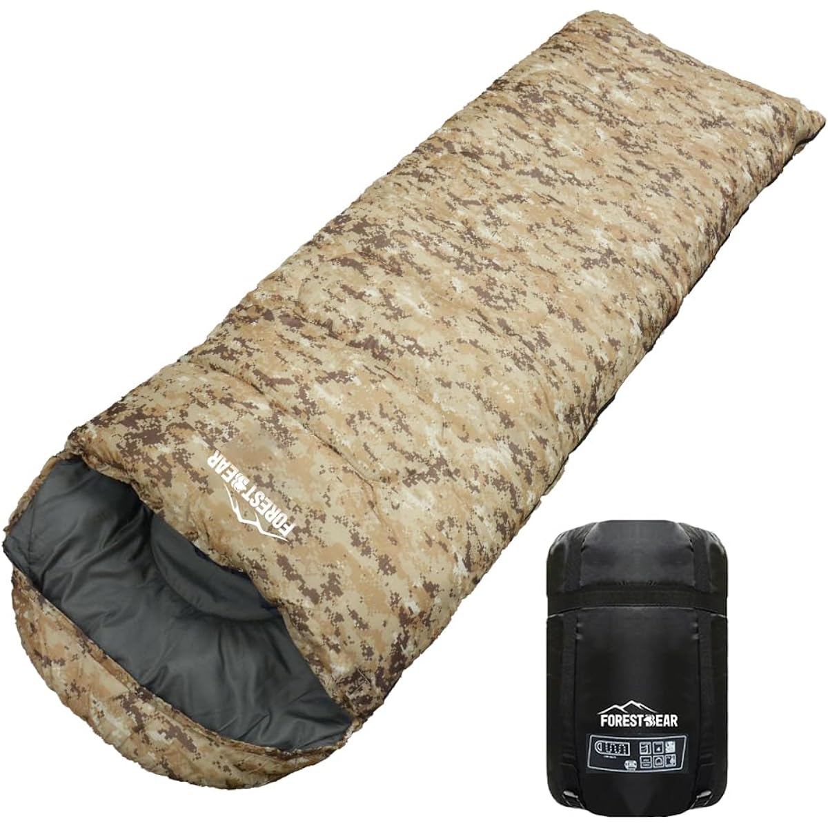 Sleeping bag, digital camouflage, envelope type, sleeping in the car, all seasons, winter, compact, minimum operating temperature -15℃ (planned by a Japanese company)