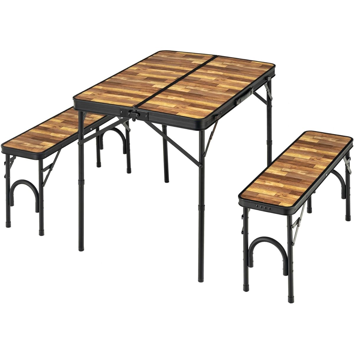 BUNDOK Table & Bench Set Wood Grain BD-230WB Aluminum Top Plywood Synthetic Resin Decorative Plywood
