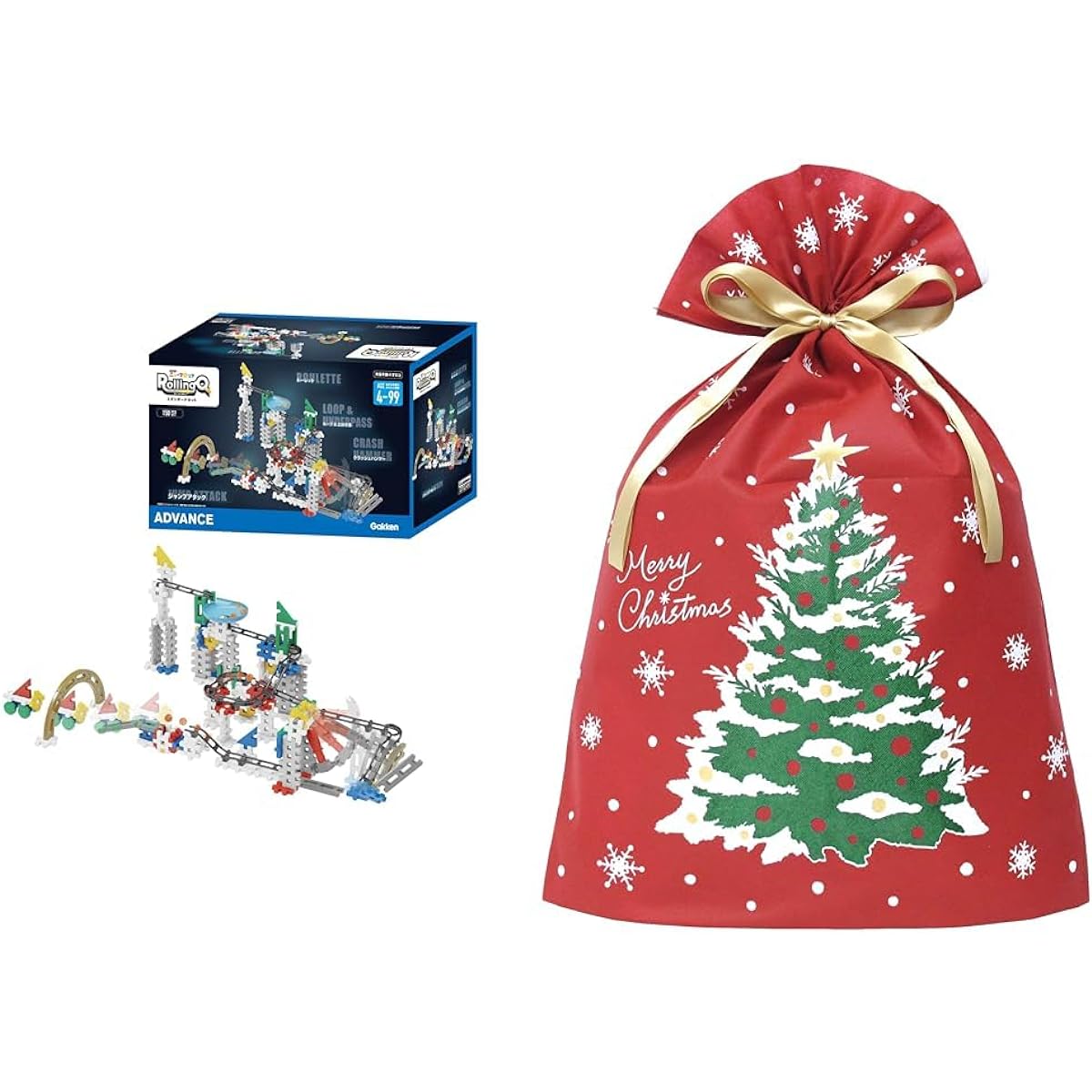 Gakken New Block Rolling Cue Standard Set + Indigo Christmas Wrapping Bag 3L Christmas Tree Red XG283