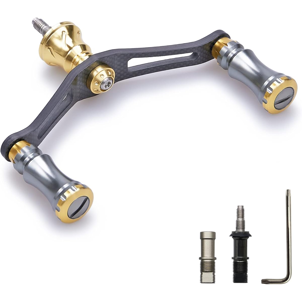 HEIGHTEN 90mm Reel Handle Shimano Daiwa General 1.5K Carbon Cloth Carbon Crank Handle for Spinning Reel Chess Series (Gunmetal & Gold) (156)