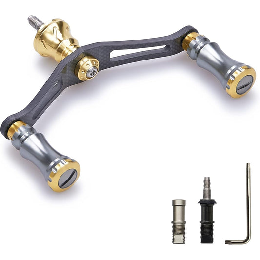 HEIGHTEN 90mm Reel Handle Shimano Daiwa General 1.5K Carbon Cloth Carbon Crank Handle for Spinning Reel Chess Series (Gunmetal & Gold) (156)