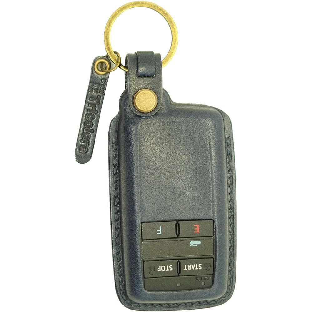 TricoloreExchange [TOYOTA Genuine Engine Starter] (Extensible Antenna) Fully Hand-stitched Genuine Leather Smart Key Case Navy 1SC6T0105-L