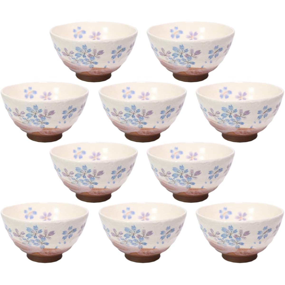 Set of 10 Ohira/Nakahira Heian Cherry Blossom (Blue) Tea Bowl [11.5 x 6.8cm] [Restaurant, Inn, Japanese Tableware, Restaurant, Commercial Use, Tableware]