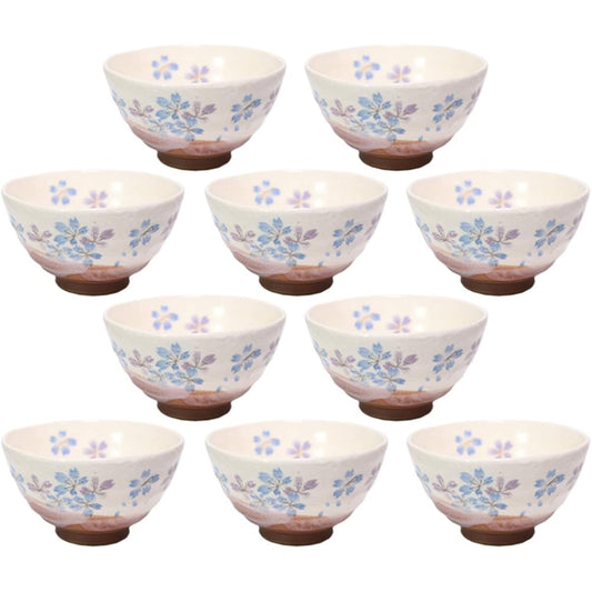 Set of 10 Ohira/Nakahira Heian Cherry Blossom (Blue) Tea Bowl [11.5 x 6.8cm] [Restaurant, Inn, Japanese Tableware, Restaurant, Commercial Use, Tableware]
