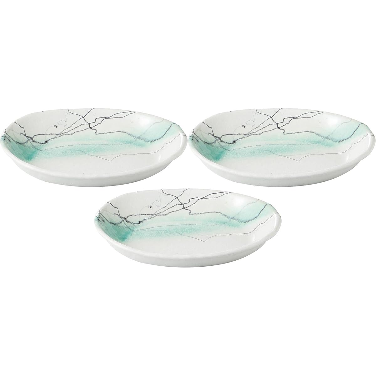 Set of 3 Play line (white) Oval shallow bowl (large) [28.5×22.7×5cm] [Large bowl]
