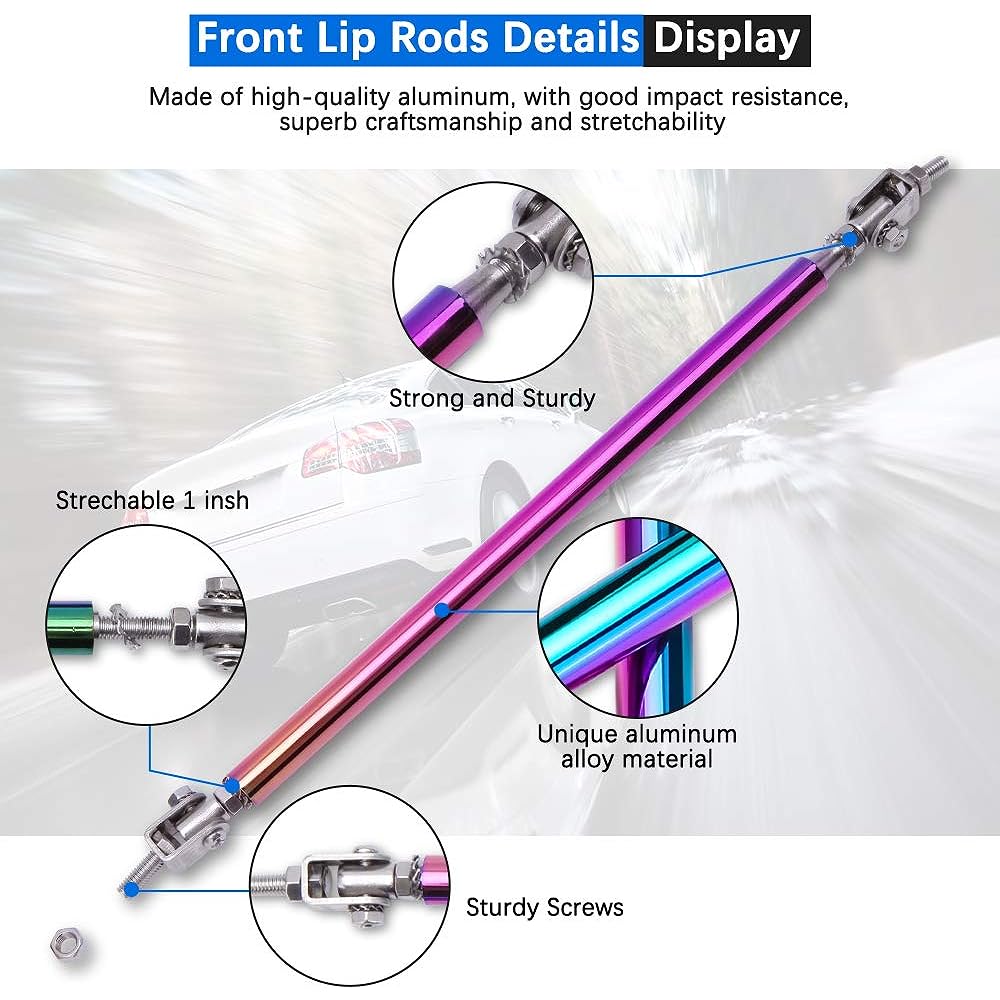 Adjustable splitter strat rod 2 pieces 6-11 inch front lip strat rod bumper splitter universal tie support bar (multi -color, 8-11 inches)