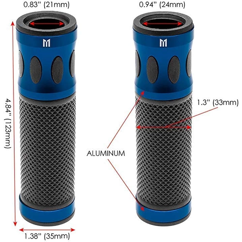 Hand grip for motorcycles 7/8 inch bar blue -aluminum treatment aluminum