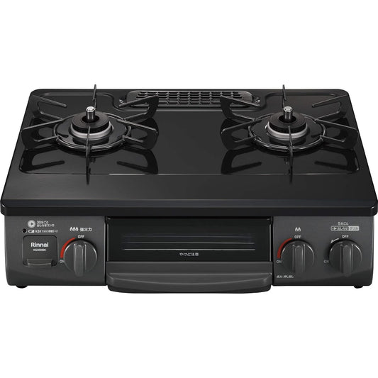 Rinnai gas stove for city gas 12A/13A, width approx. 56cm, single-sided grill, left high heat power, KG35NBKL/13A, black