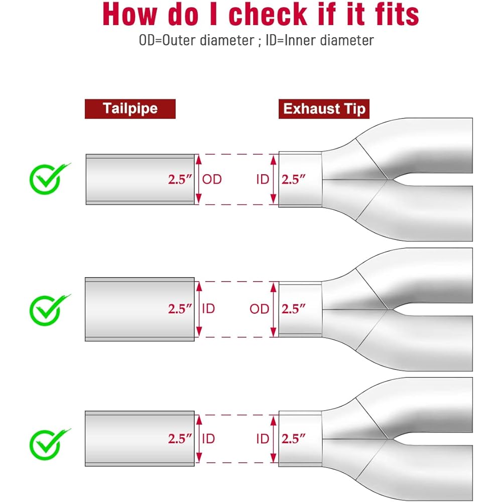 UPOWER 2.5 inch inlet 3.5 -inch outlet dual exhaust chips pipe 2.5 inches to 3.5 inches 9.75 inches stainless steel polished vacuum plating blue 1.2mm tail pipe (single wall, roll edge)