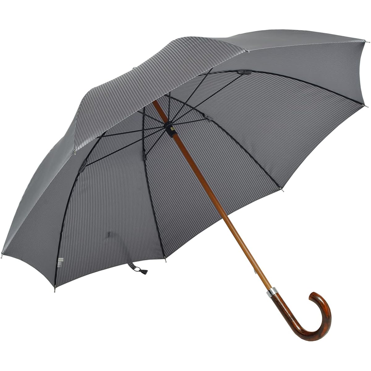 HATCHIBRAFOR Men's Umbrella, Long Umbrella, 65cm x 8 Ribs, Striped Jacquard, Camellia Handle, UV, Wooden, Made in Japan