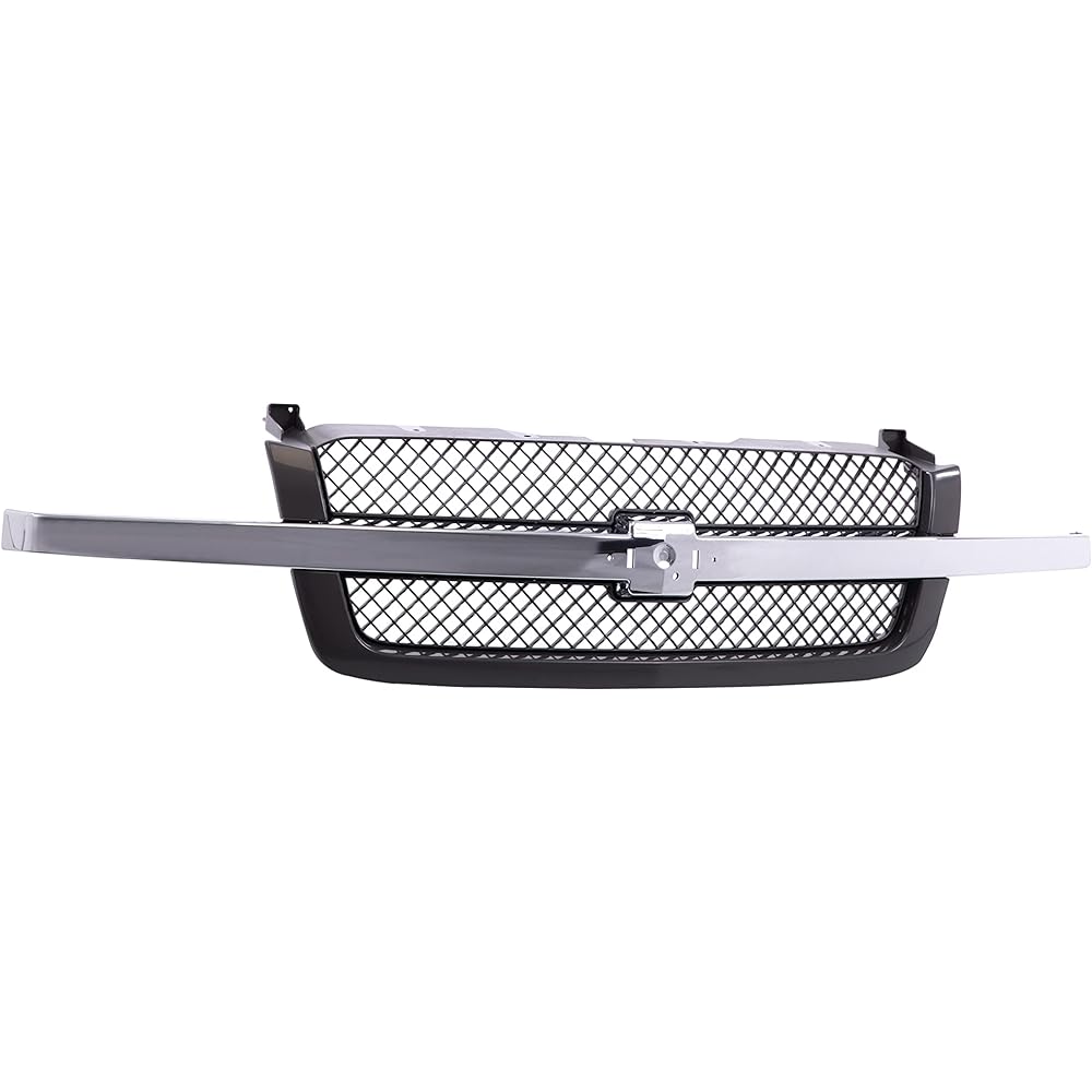 CARPARTSDEPOT Front Chrome Center Bar Grill Acembrilly Mesh Insert with Chevrolet / Abaranti 1500 2500 Sylvarad Classic HD 3500 2003-2007