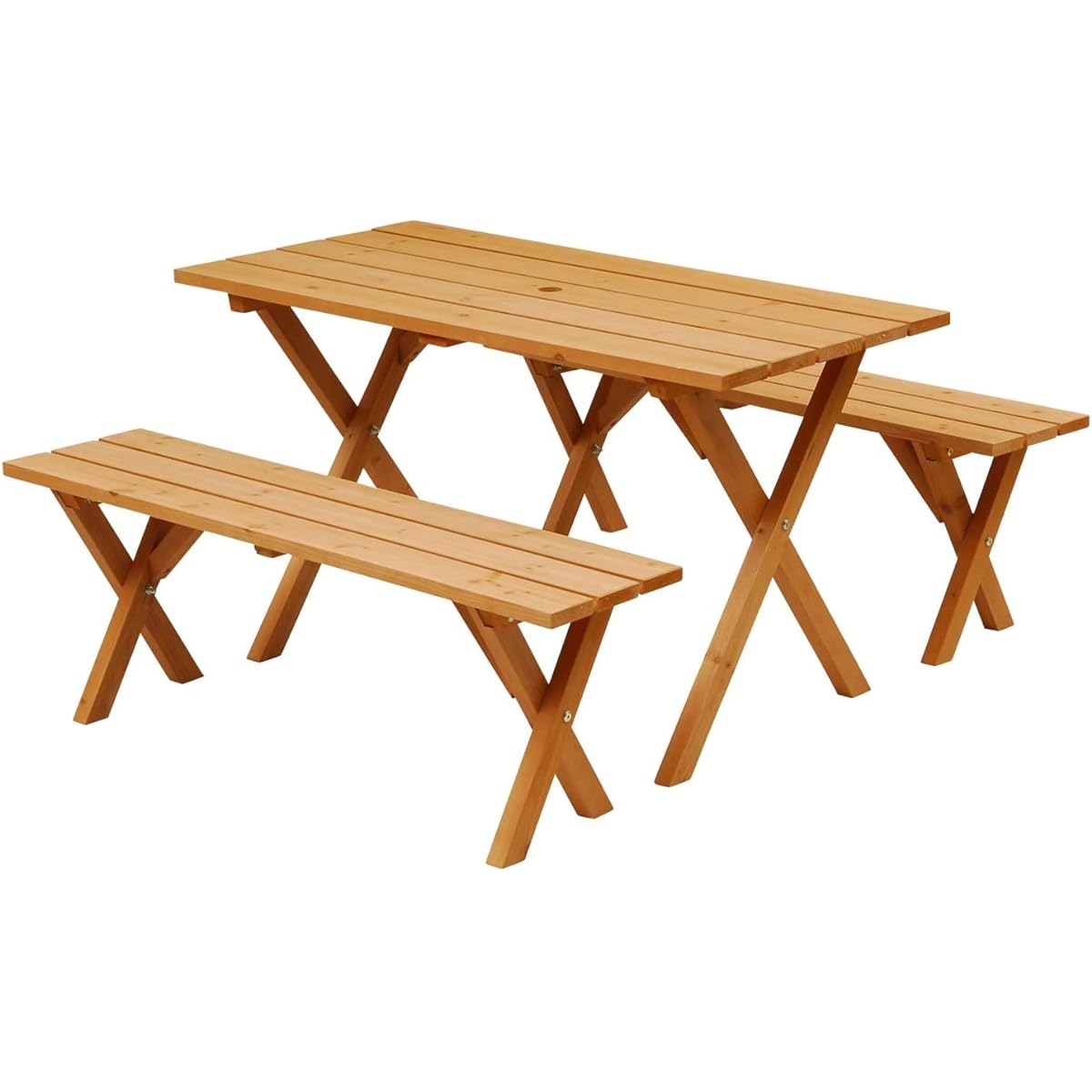 [Garden Master] Garden Table & Bench 3 Piece Set, 1 Table & 2 Chair Set, Natural Cedar Wood, Includes Parasol Hole, Garden, Balcony, Terrace, Balcony PTS-1205S