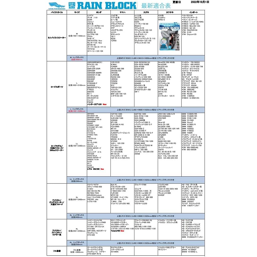 Leight Shokai Lotus Performance Rain Block Bike Cover for Motorcycles Bike Cover that completely blocks water droplets LOR-BC LL Size