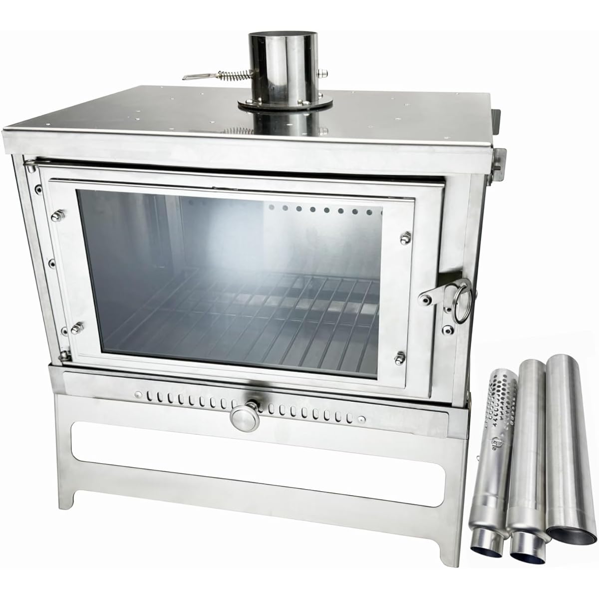solotour [Secondary Combustion] Glass Wood Stove Assembly Compact Spark Arrester Chimney with Damper *Storage Bag Included Size 38*25*25