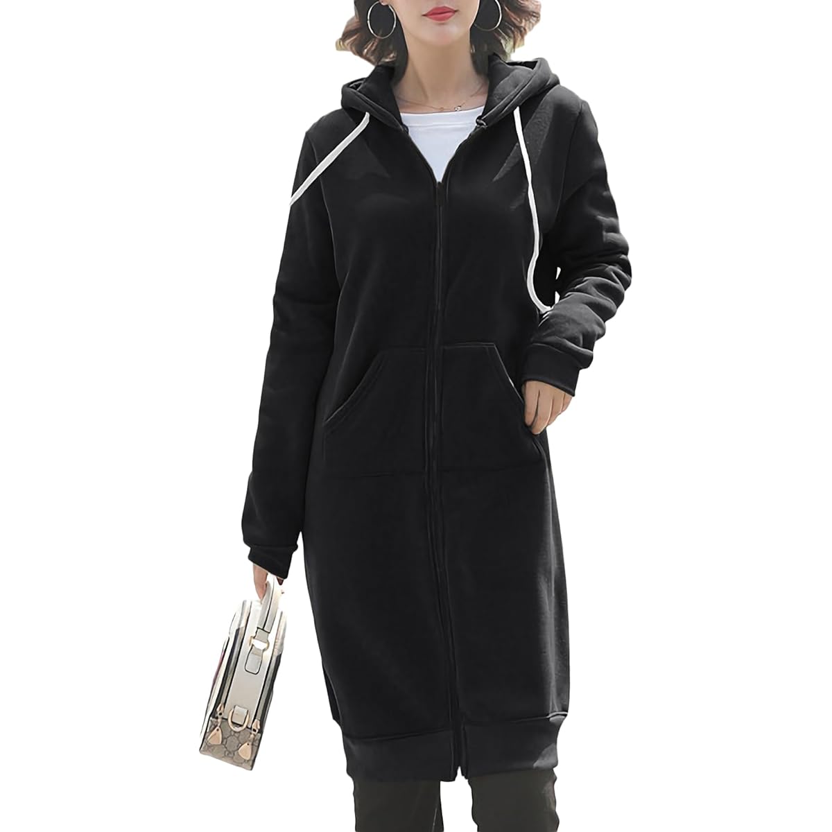 [Monoa] Parka, Long Sleeve, Brushed Lining, Long Length, Sweatshirt, Zip-up, Hooded, Outerwear, Women's, Fashion