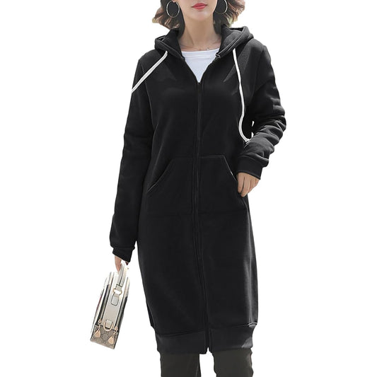 [Monoa] Parka, Long Sleeve, Brushed Lining, Long Length, Sweatshirt, Zip-up, Hooded, Outerwear, Women's, Fashion