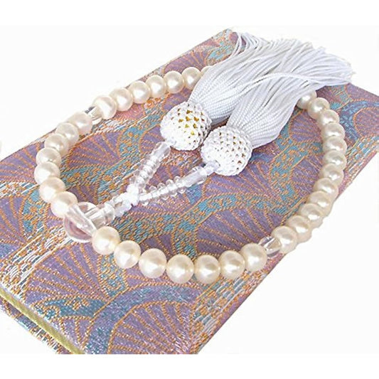 [enyapearl] Mala beads, Prayer beads, Genuine pearls, Freshwater pearls, Special case included, Cluster color: White, One-handed prayer beads, For women, Can be used by all denominations