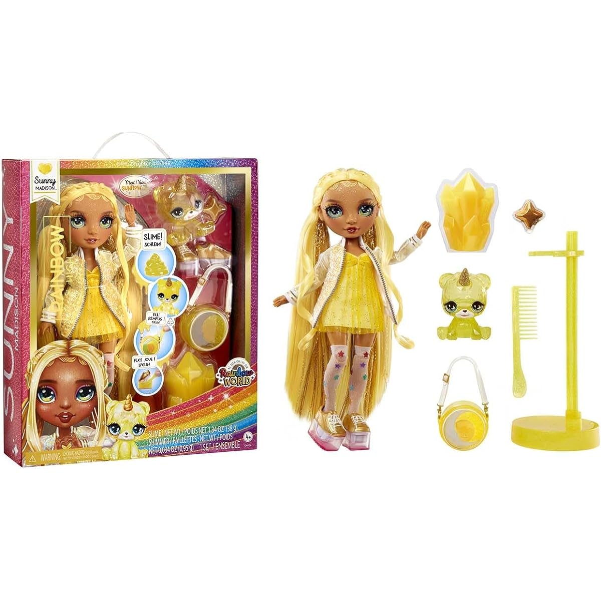 Rainbow High Fashion Doll with Slime & Pet - Sunny (Yellow) - 28cm Shimmer Doll with Glitter Slime Magical Pet Fashion Accessory - Kids Toy - Ages 4-12