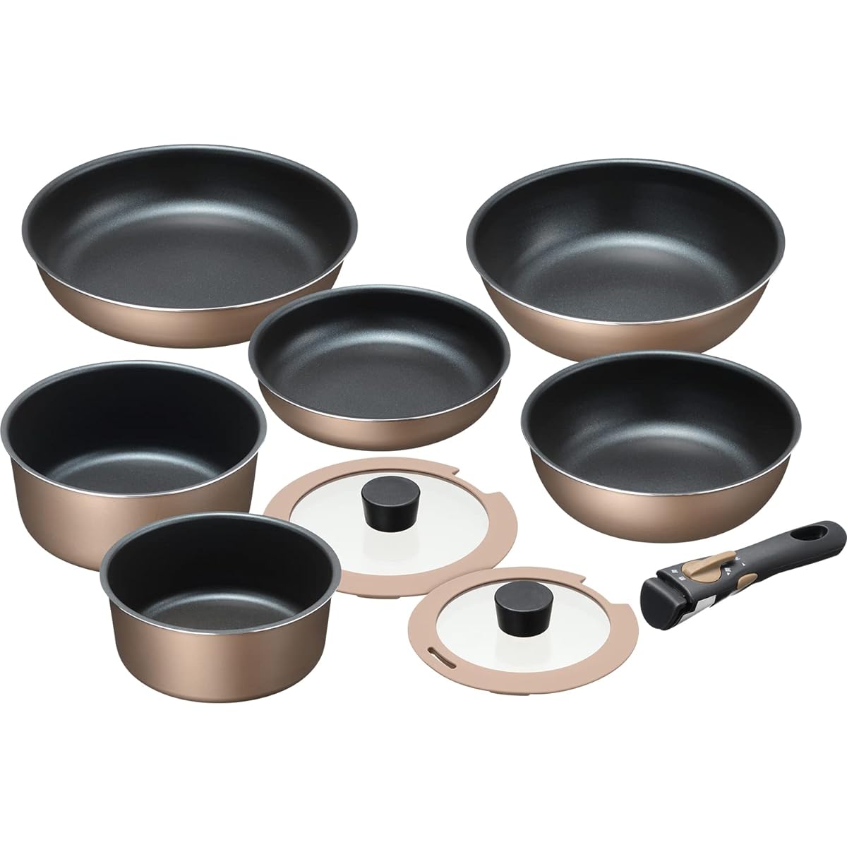 Wahei Freiz Pots and frying pans with removable handles [Set E] Frying pan 26cm & Frying pan 20cm & Stir frying pot 21cm & Deep pan 24cm & Pot 18cm/20cm & Lid 18cm/20cm Buranano II MB-2442