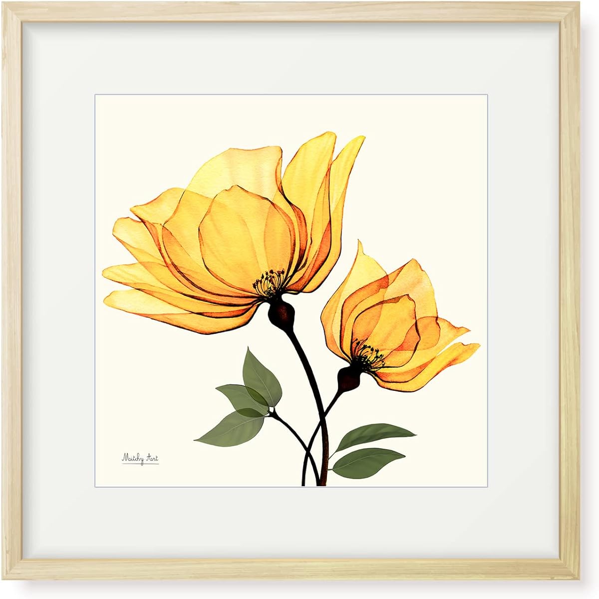 Painting "Orange Flower" Interior Painting Flower Art Panel Framed (H 32cm x Width 32cm)