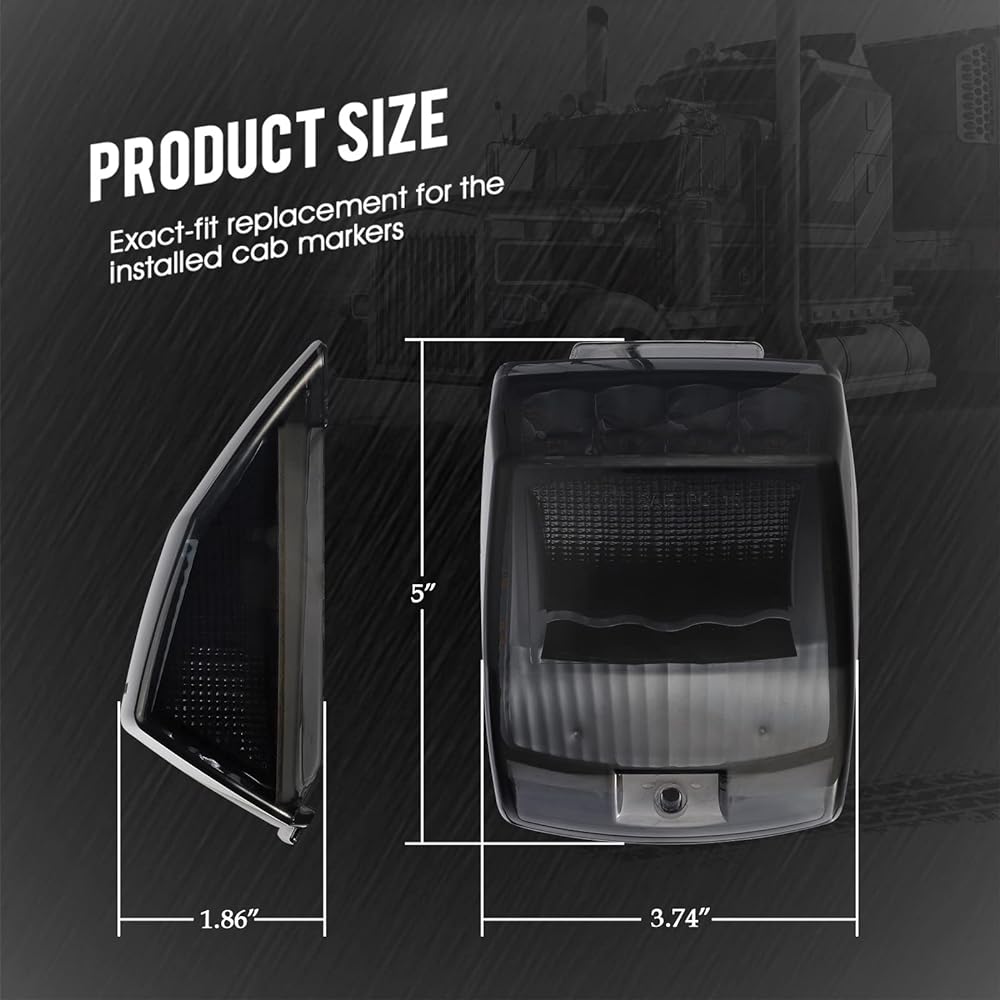 PARTSAM Smoke Lens Amber 17 LED Cab Marker Top Roit Acembred Kenworth/Peter Bilt/Freight Liner/Mac/International Packer Semi Track Trailer 5 pieces