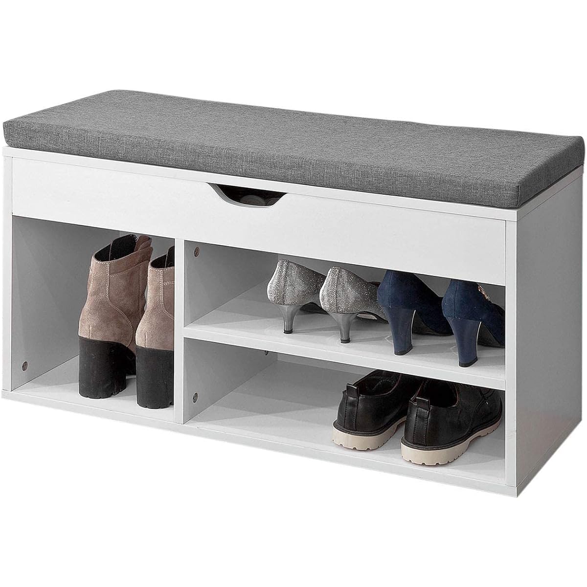 SoBuy Entrance Bench Shoe Rack Storage Bench Slim Shoe Rack Shoe Box Storage Width 80 x Depth 30 x Height 47.5 cm Accessory Storage Shoe Bench Entrance Storage Shoe Storage Entrance Chair Entrance Seat Bench Shoe Shelf Stool Shoe Holder (FSR45-HG/White)