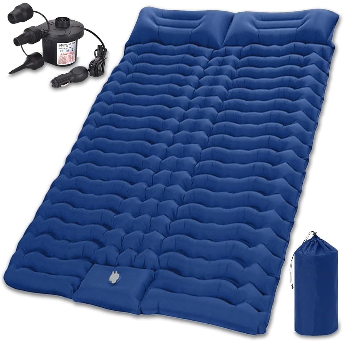 Air mat, outdoor mat, 200cm x 140cm x 10cm, double size, with pillow, for camping, for disasters, for sleeping in the car, for guests, compact, with correction patch sticker, storage bag included, Japanese manual included
