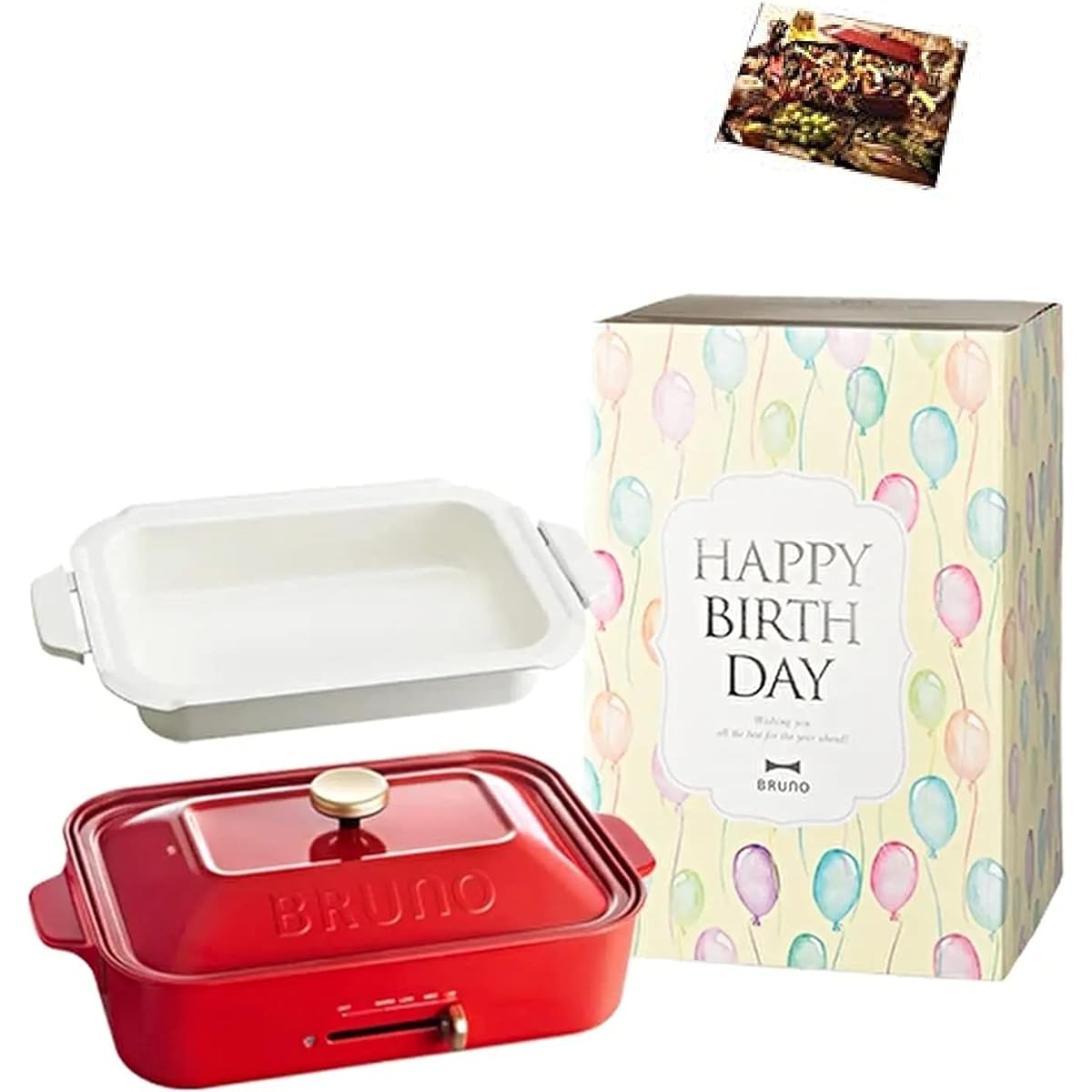 BRUNO Compact Hot Plate Main Unit 3 types of plates (Takoyaki Ceramic Coated Pot Flat) Birthday Sleeve Recipe Book Included Red Stylish Cute This 1 unit Lid with lid 1200w Temperature control Easy to wash For 1 person 2 people 3 people Small Small size S