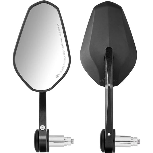 KEMIMOTO Bar End Mirror, Motorcycle Mirror, CNC Processed, General Purpose Mirror, Black, Left and Right Set, Vehicle Inspection Compatible, Convex Mirror (Long)