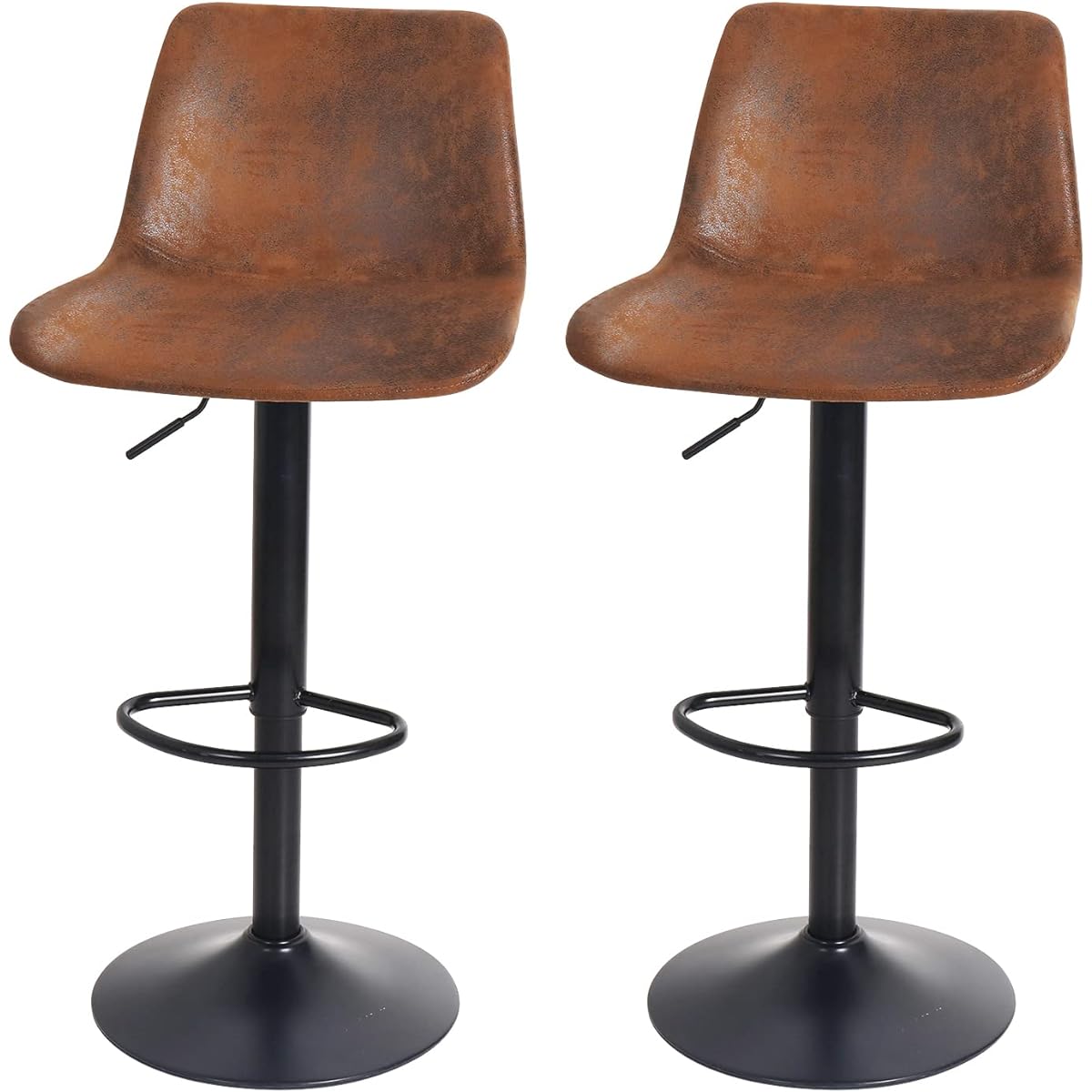 Susire Bar Chair, High Counter Chair, Liftable, Set of 2, with Backrest, Swivel Chair, High Chair, Dining Kitchen, Height Adjustment, 360 Degree Swivel, Comes with Footrest, Seat 70cm, Brown
