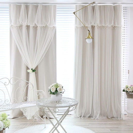 Princess Curtains, Blackout, Stylish, Frilled Curtains, Cute, Double Curtain Lace, Integrated, For Sweeping Windows, Waist Windows, Bay Windows, 90% Light Blocking Rate, Women's, Children's Rooms, Comes with Adjuster Hooks, Available to Order, Thermal In