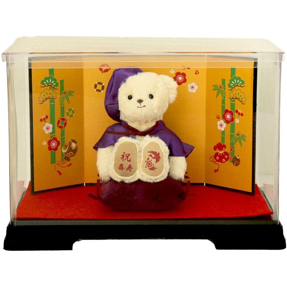 [Petilou] A celebratory teddy bear wearing purple Chanchanko (gold folding screen case) for Kishu.