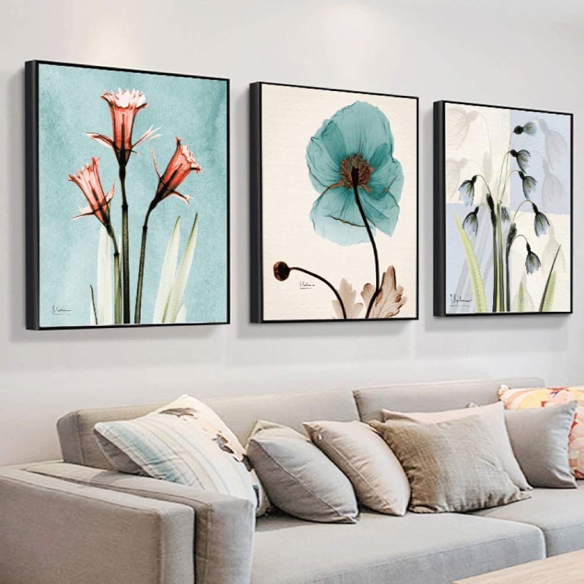 MIKEART Set of 3 Art Panel Art Interior Poster Stylish Wall Hanging Leaf Flower Green Feng Shui Painting Entrance Bedroom Living Room Toilet Hospital School Store Opening Present with Clasp (M, E)