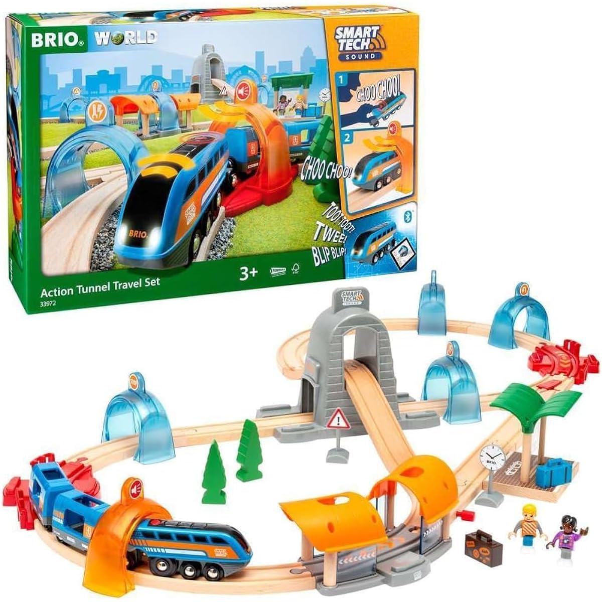 BRIO Smart Tech Sound DX Set [37 Pieces] Ages 3 and up (Electric Vehicle Train Toy Wooden Rail) 33972