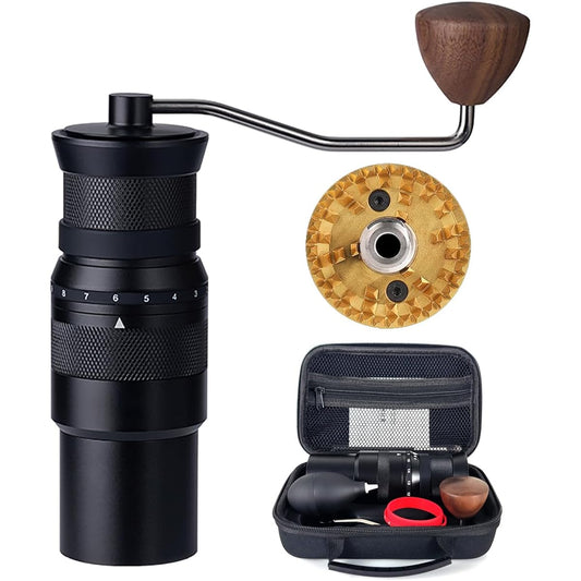 One Bean Hand Grinding Coffee Mill, Flat Cutter Type, Manual Type, Stainless Steel Mortar, All Metal, External Roughness Adjustment Function, Easy to Clean, Comes with a Convenient Carrying Bag, Labor-Saving Uniform Coffee Grinder (Mugen E-Black)