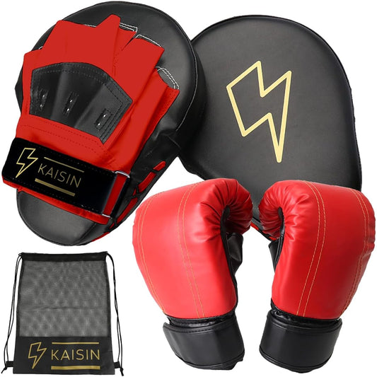 KAISIN Boxing Gloves Mitt Set with Storage Bag [Supervised by Active Kickboxers]