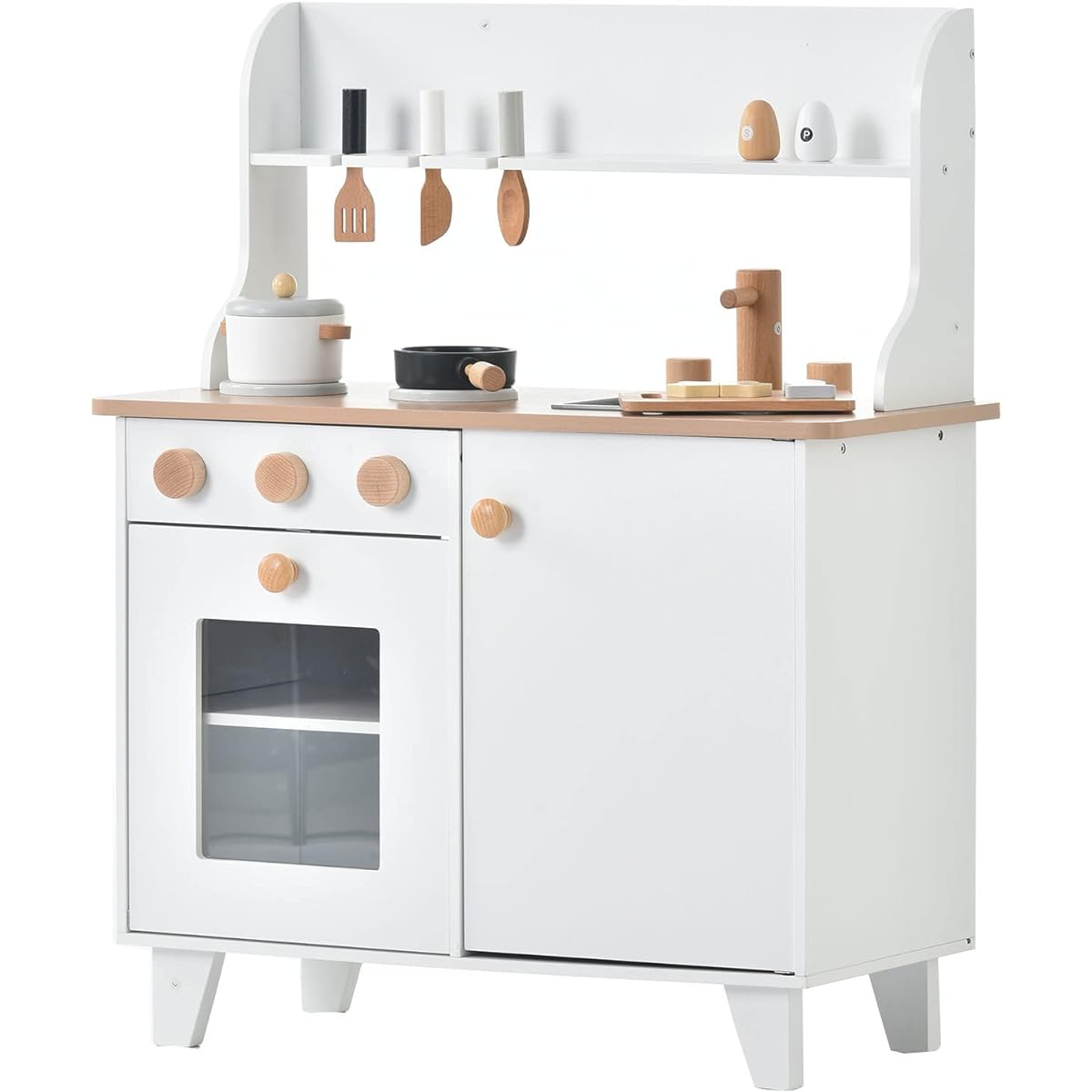 [OSJ] [Tested to comply with Food Sanitation Law] Play house kitchen play set, wooden kitchen, assembly type, stovetop mini kitchen, cooking utensils included, accessories included, copycat kitchen, educational toy, children's storage toy, kids, baby, pr